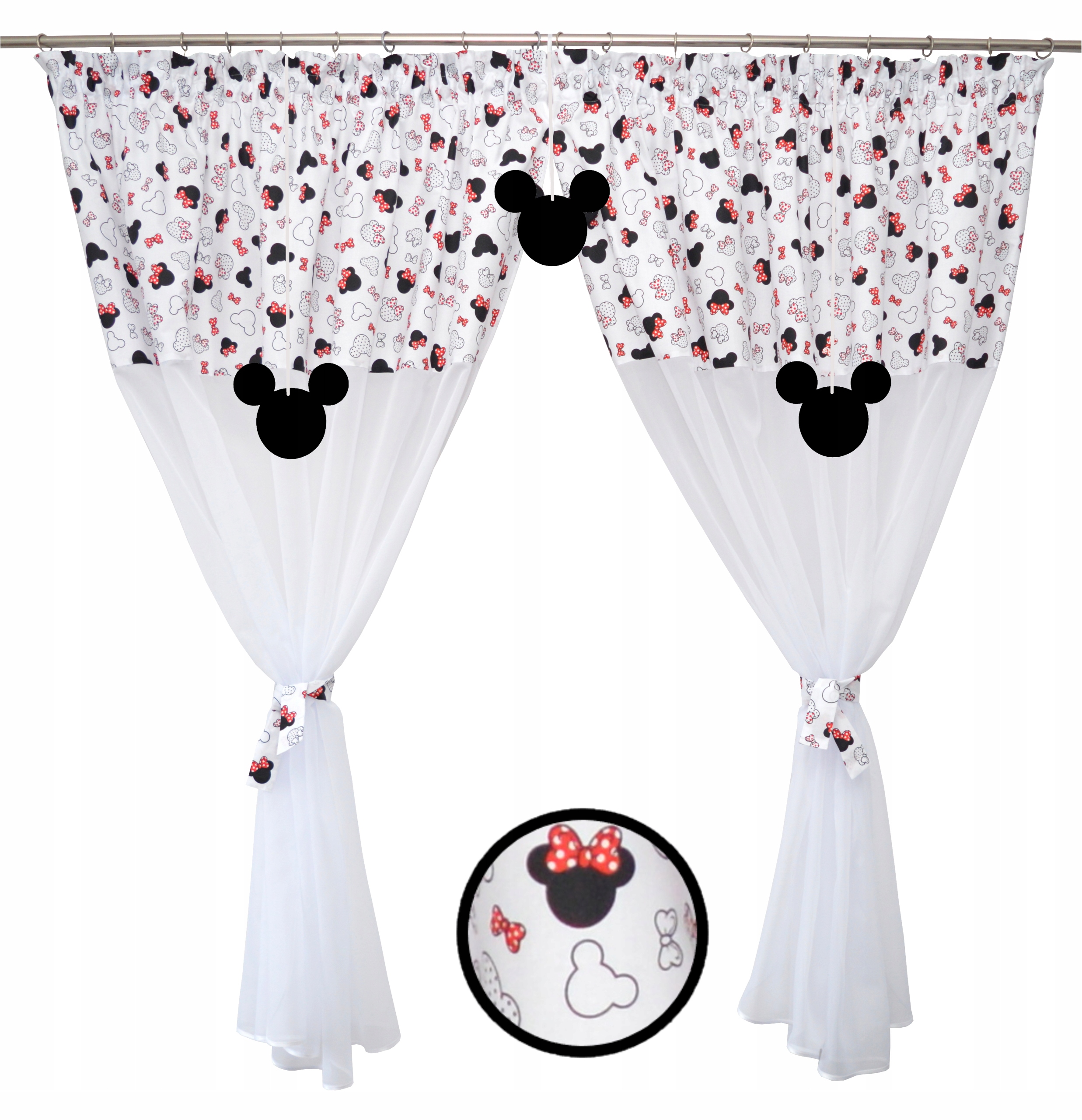 Firanka dziecięca Myszka Minnie zawieszki 300x160 czerwone na białym tle