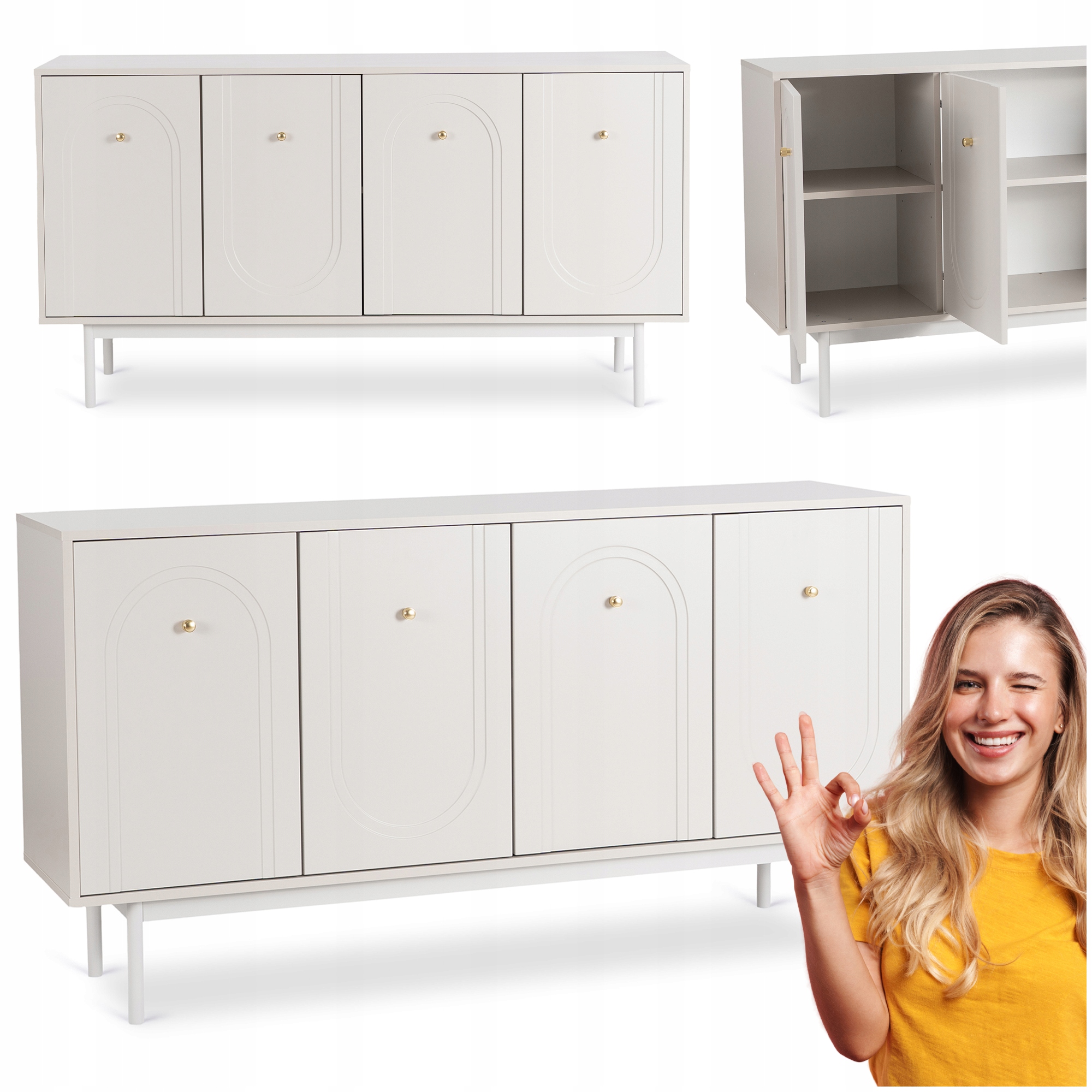 Komoda 155 cm Kašmír velká na nožkách do obývacího pokoje a ložnice Marlen