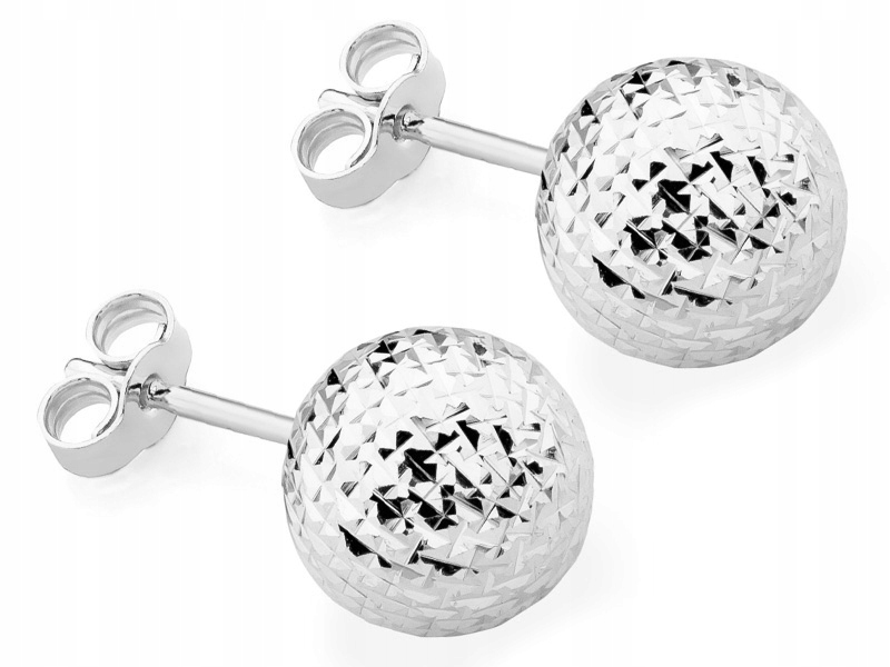 Bílo Zlaté Náušnice Diamantové pr. 585 Kuličky 8 mm Na tyč 14k