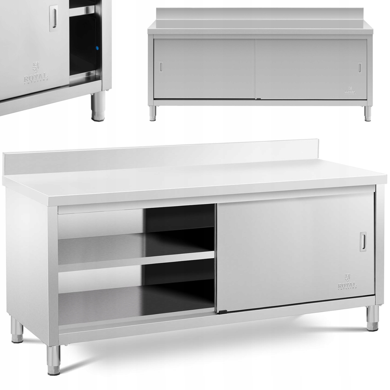 Nerezová stojací skříňka s okrajem a nástěnnými posuvnými dveřmi, 200 x 60 cm