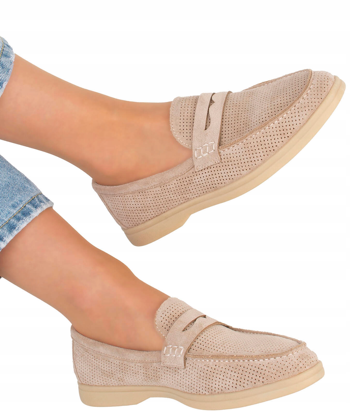 8032 BEŻOWE MOKASYNY PÓŁBUTY ZAMSZOWE DAMSKIE 39 Rozmiar 39