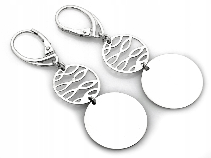 Lesklé náušnice ze stříbra 925, dvě závěsná kolečka s ažurovým vzorem, módní