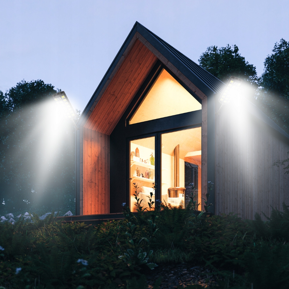 LAMPA SOLARNA 2400W Z CZUJNIKIEM RUCHU I ZMIERZCHU OGRODOWA + PILOT Szerokość 180 mm