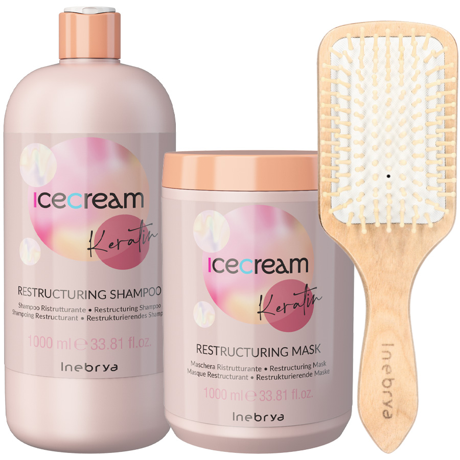 Inebrya Zestaw Keratin Szampon 1000 ml Maska 1000 ml Szczotka