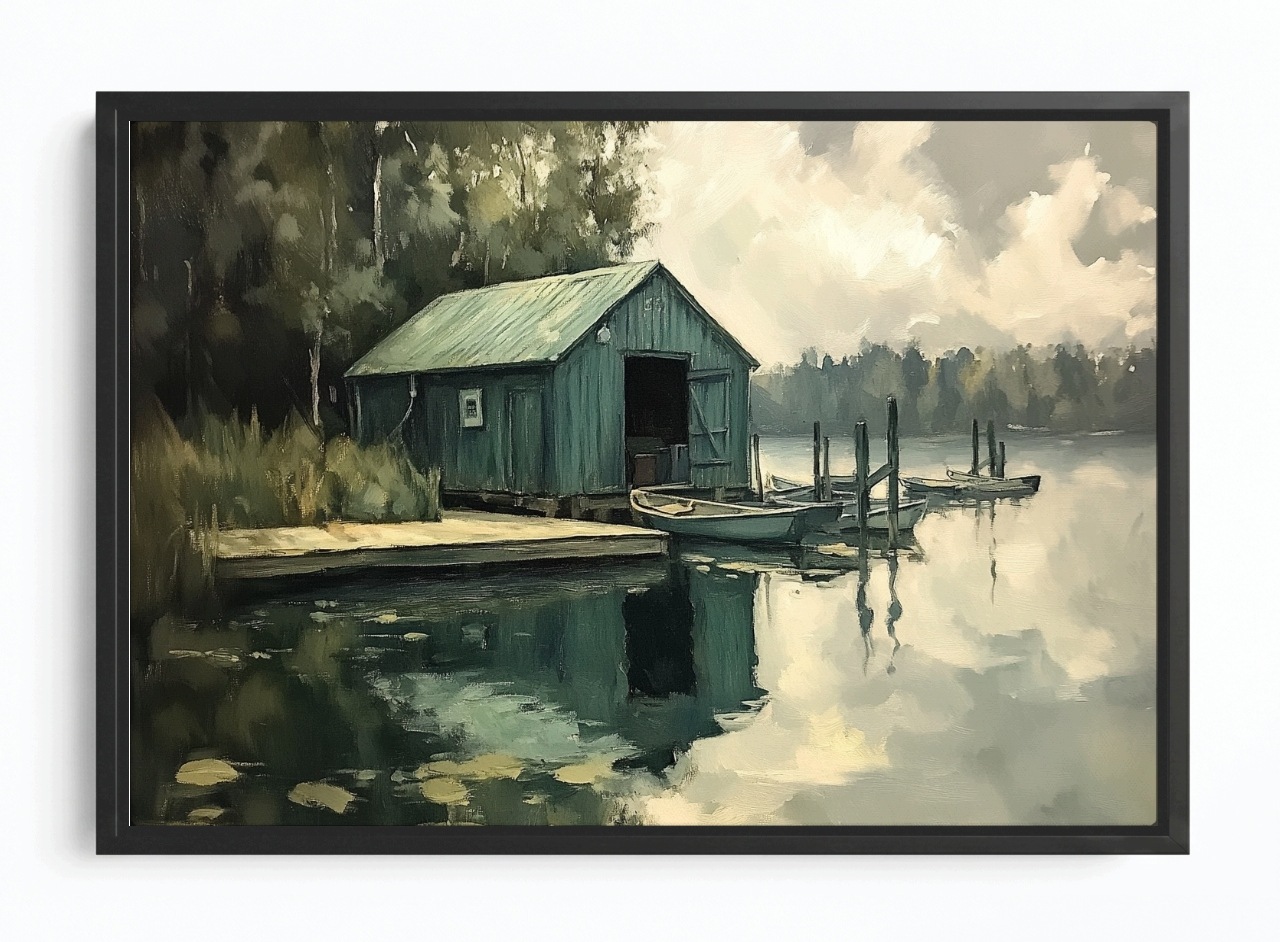 Obraz Rám American Box Krajina Příroda Jezero Voda Loďka Most Molo 120x80