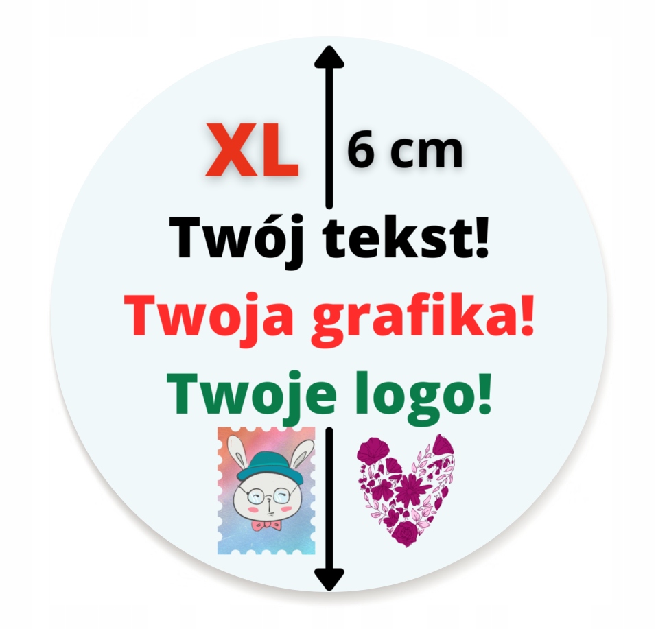 

Naklejki Twoje Logo Grafika etykiety XL 12szt 6 cm