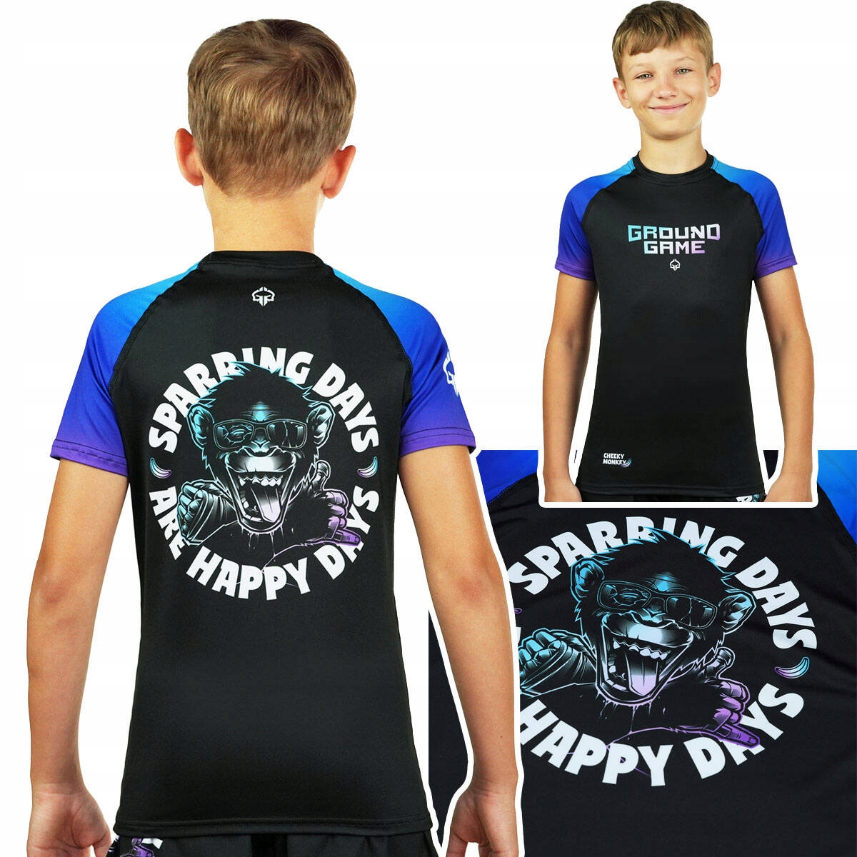 Rashguard z krótkim rękawem dziecięcy Ground Game Cheeky Monkey r. 146 cm