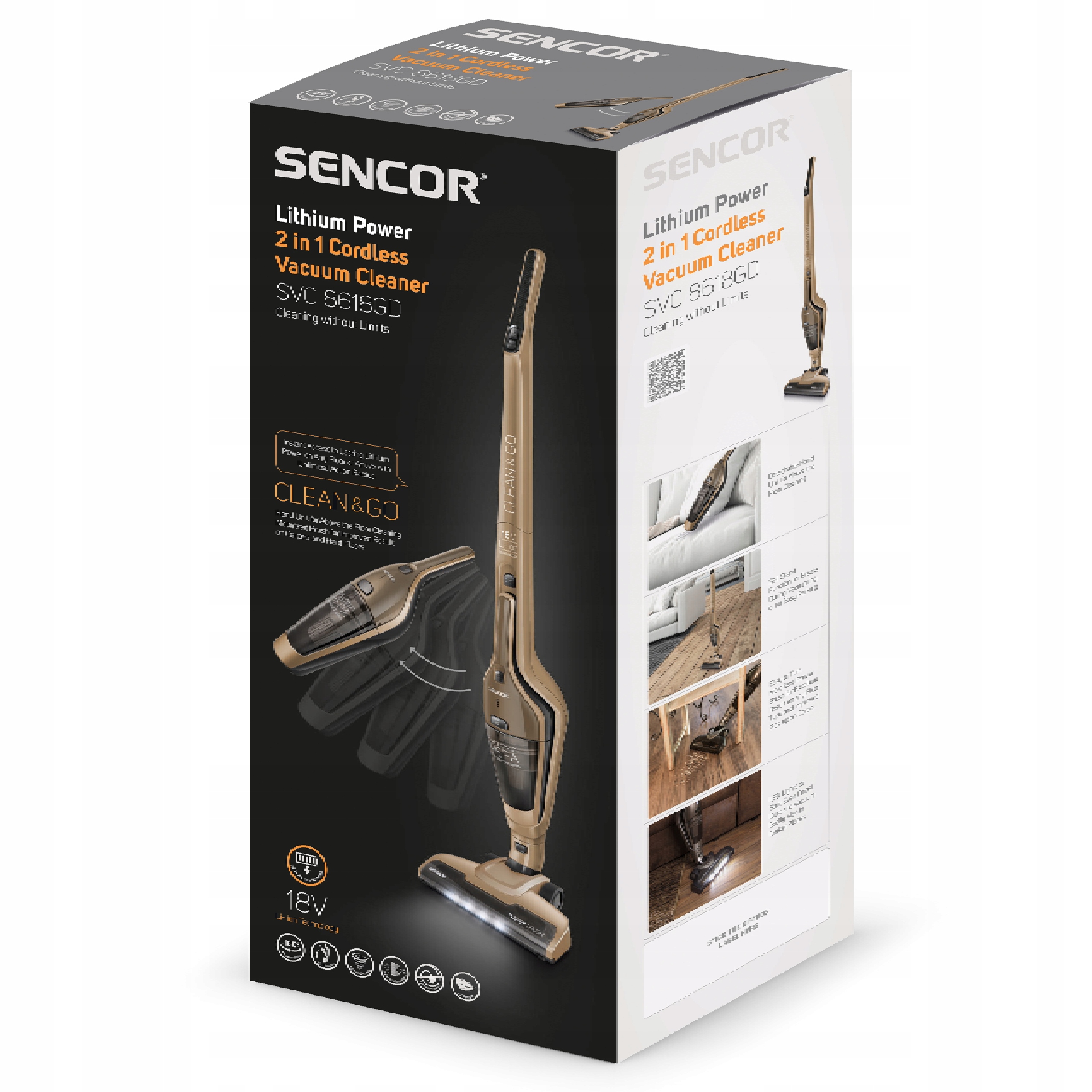 Odkurzacz Pionowy Sencor SVC 8618GD 2w1 HEPA 45min Zasilanie akumulatorowe