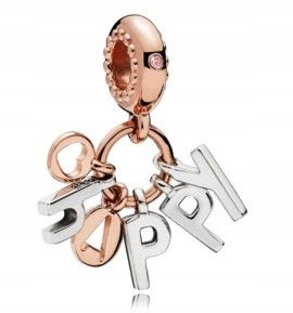 Elegantní přívěsek Bead ze stříbra 925 s zirkony, písmenka Happy, pozlacený