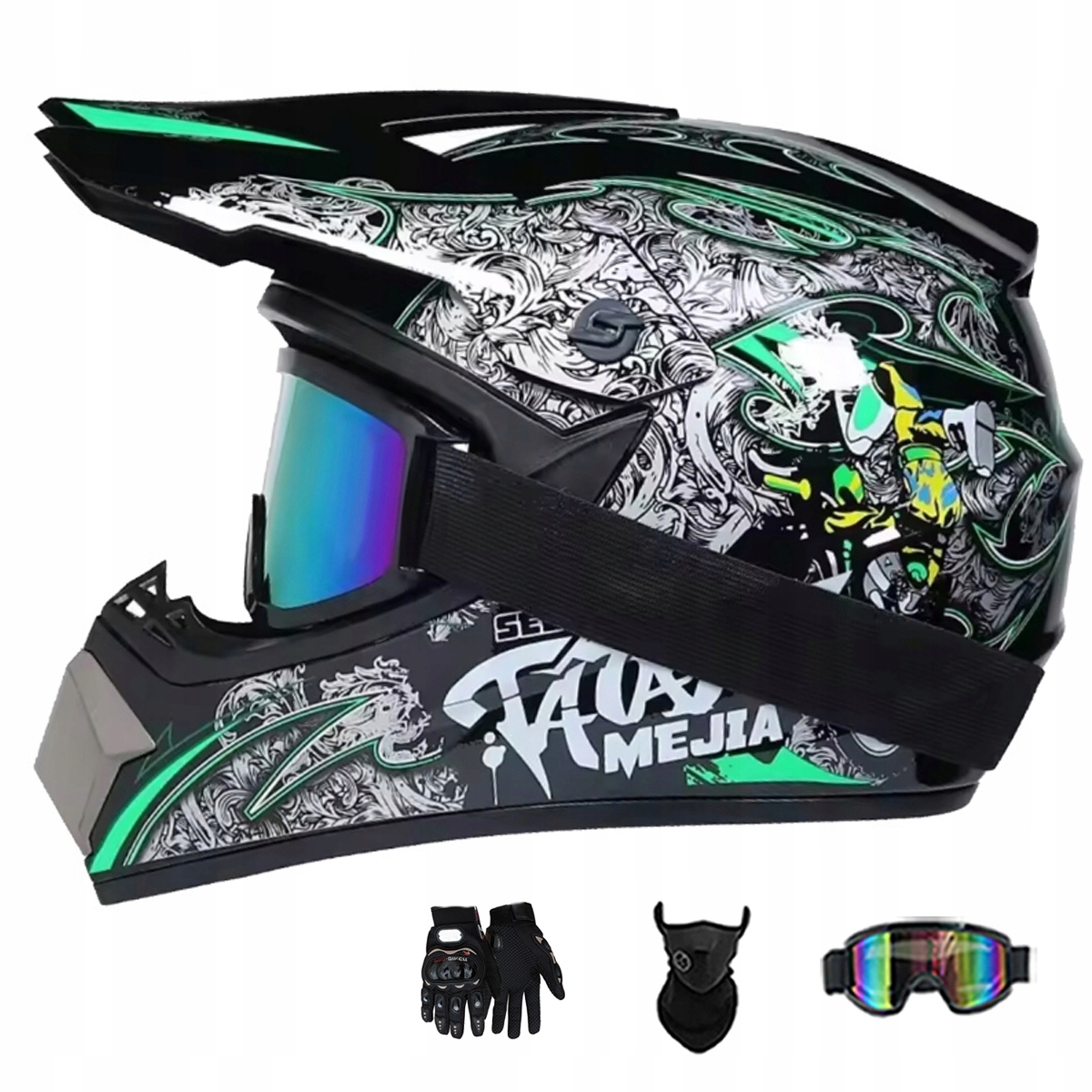 Motocyklová Přilba Lehká Enduro Quada Brýle Rukavice Maska XL