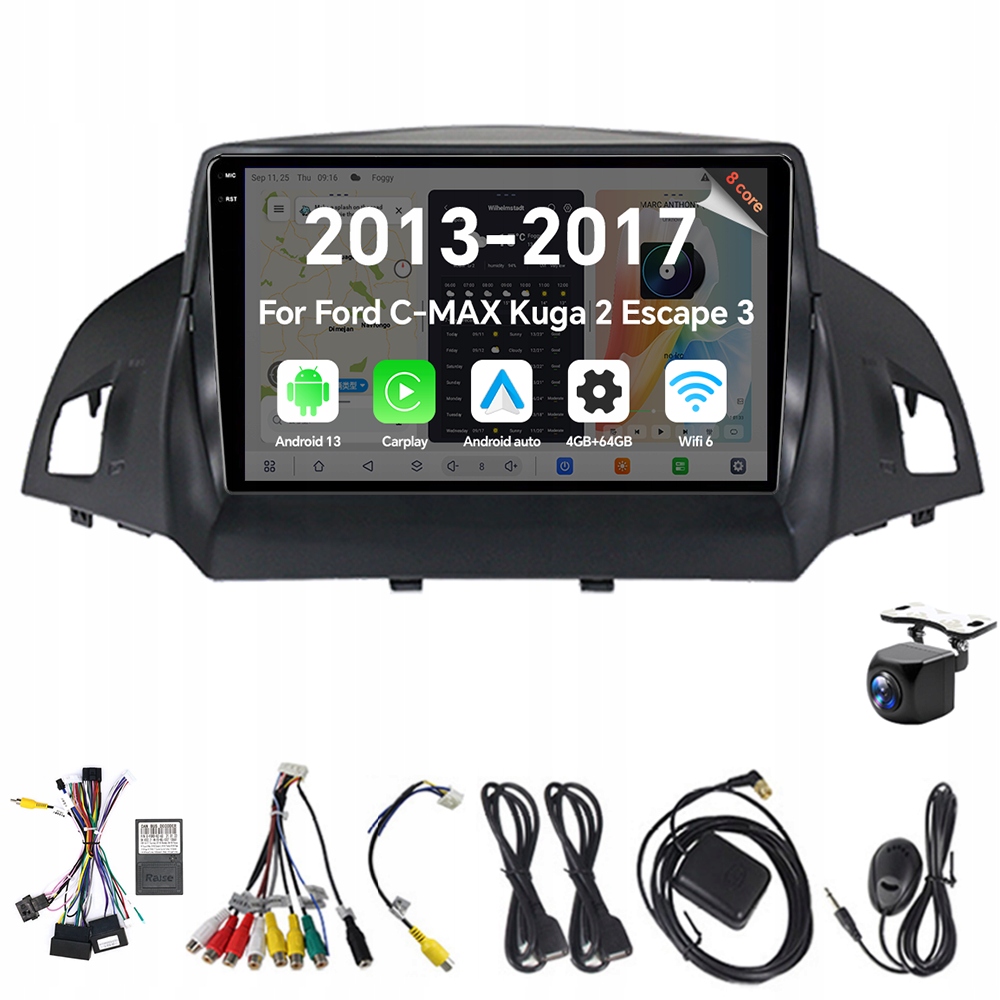2Din Android 13 autorádio pre Ford C-max Kuga 2 Escape 3 2013-2017 Carplay