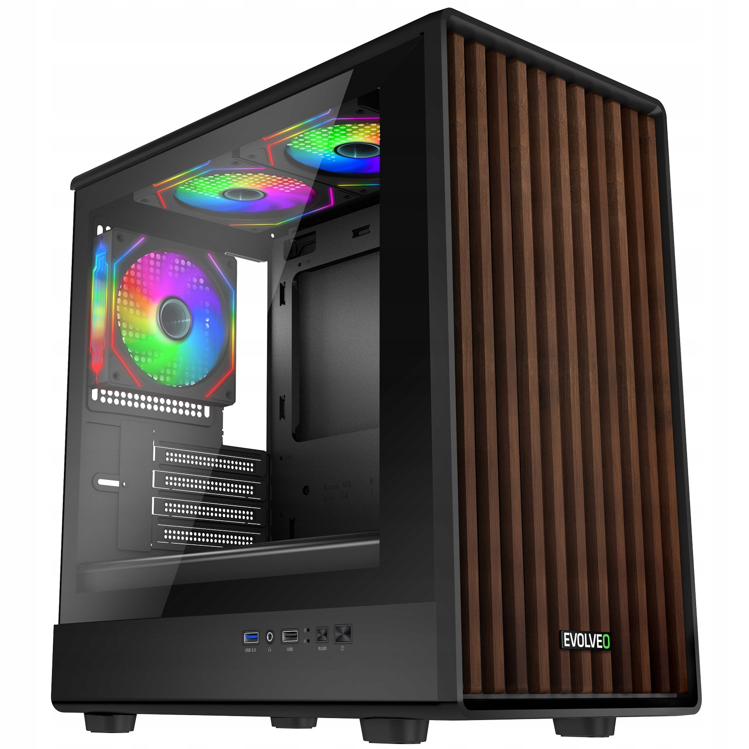Evolveo Panthera, mATX/3x Argb 120/drevo+sklo