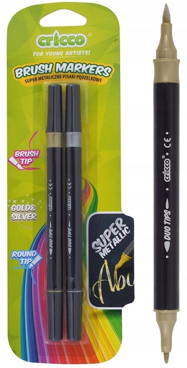 Pisaki metaliczne pędzelkowe złoty srebrny CRICCO