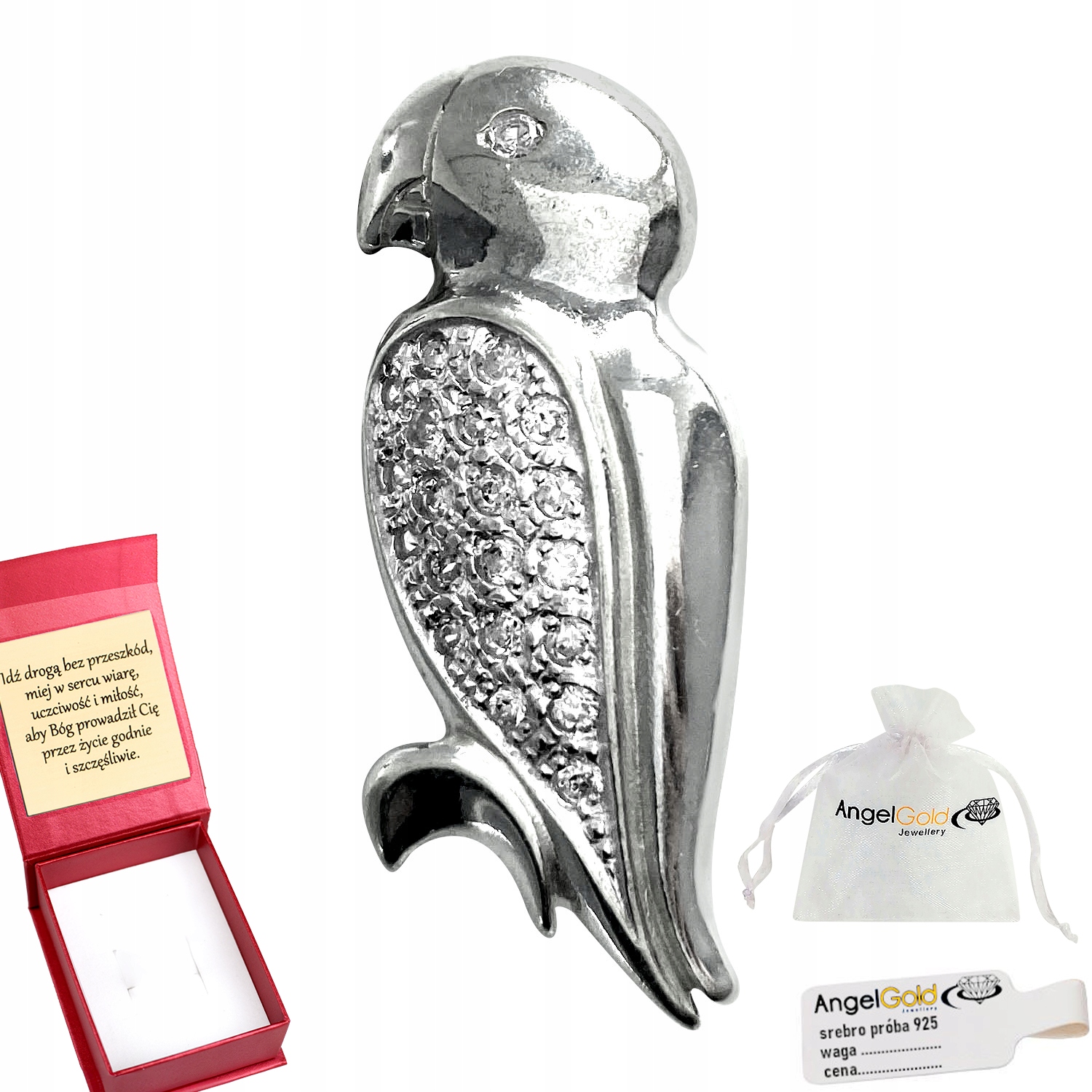 Půvabná Nádherná Brož Papoušek Pták Stříbro 925 Velká