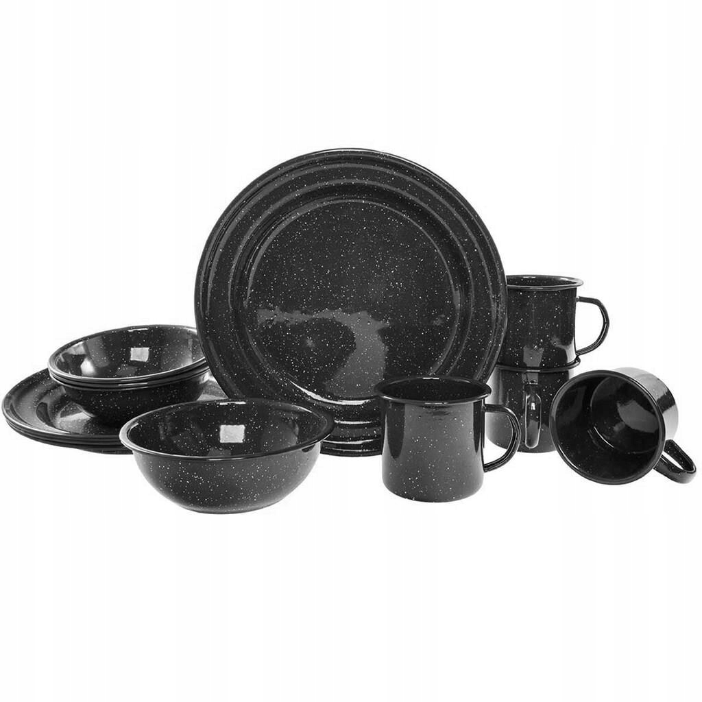 Sada smaltovaného turistického nádobí Mil-Tec Western Black 12 ks