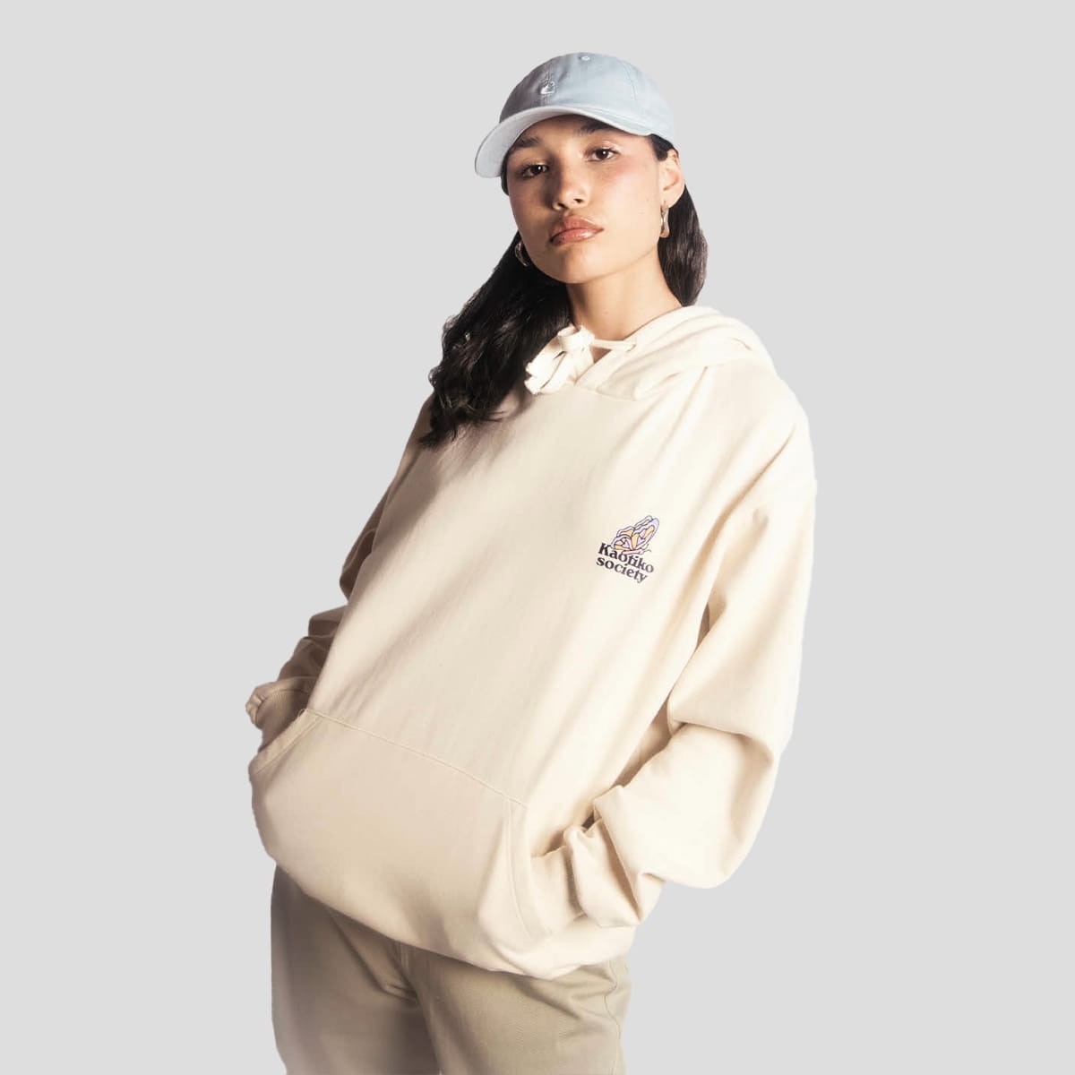 Mikina s kapucí Kaotiko Different Eyes M, béžová, Městská