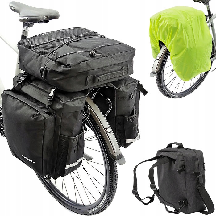 Sakwa rowerowa 3-komorowa 60L torba bagażnik duża tył plecak pokrowiec