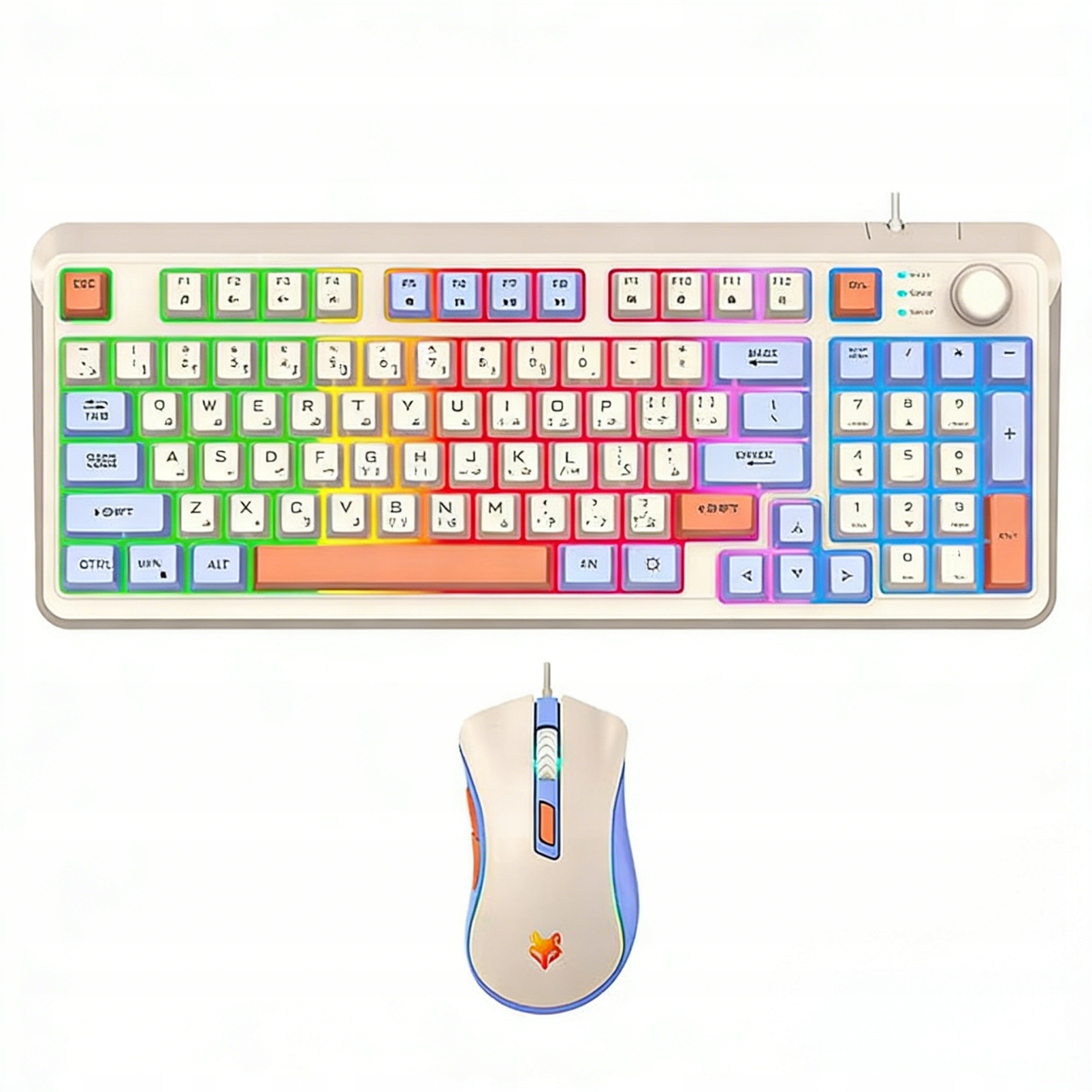 Sada drátové klávesnice a myši s tříbarevnými klávesami