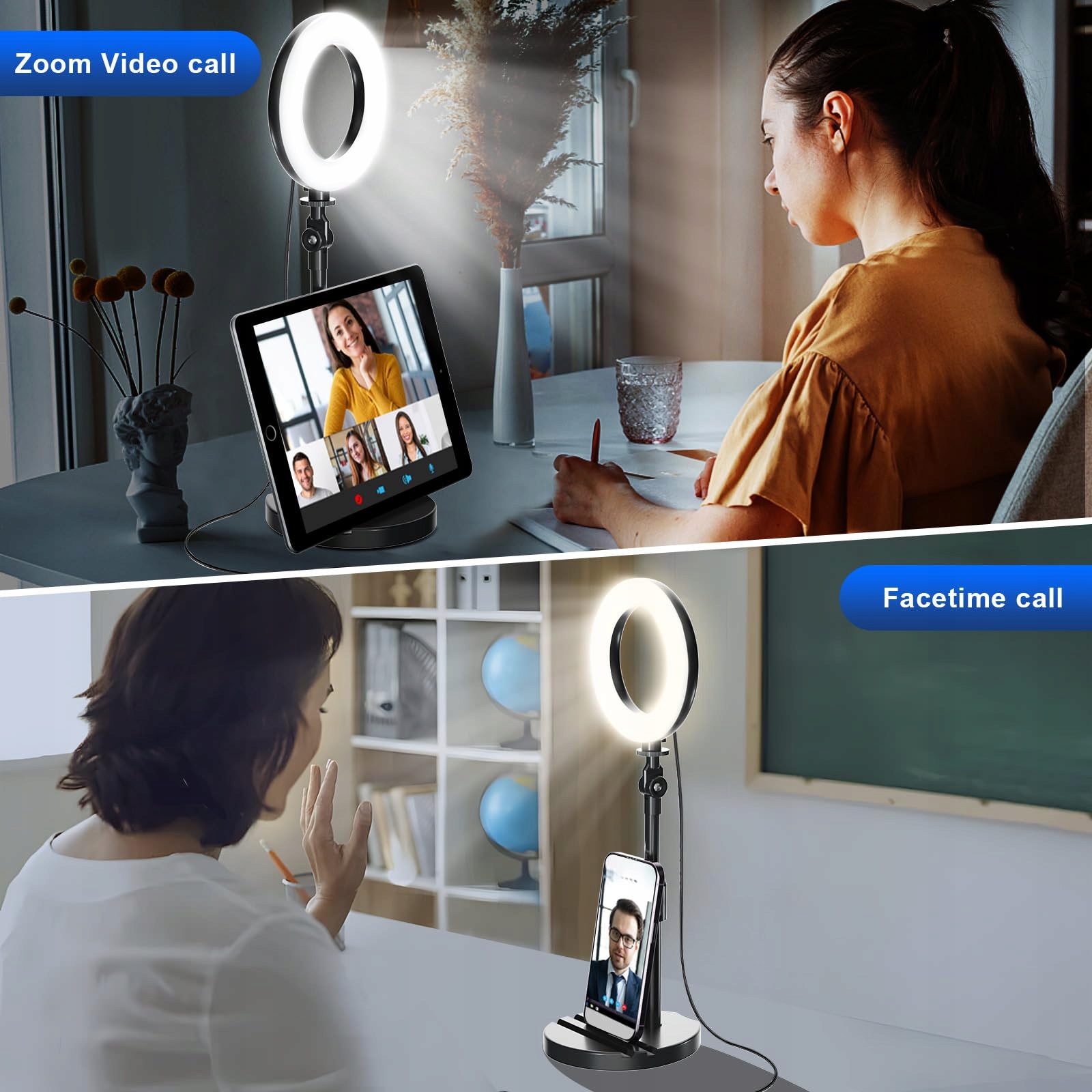 Lampa pierścieniowa na biurko z teleskopowym stojakiem — miniatura 5
