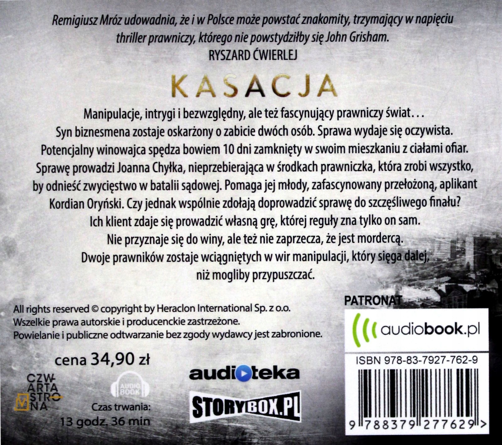 KASACJA. JOANNA CHYŁKA (TOM 1) - REMIGIUSZ MRÓZ [AUDIOBOOK] Stan opakowania oryginalne