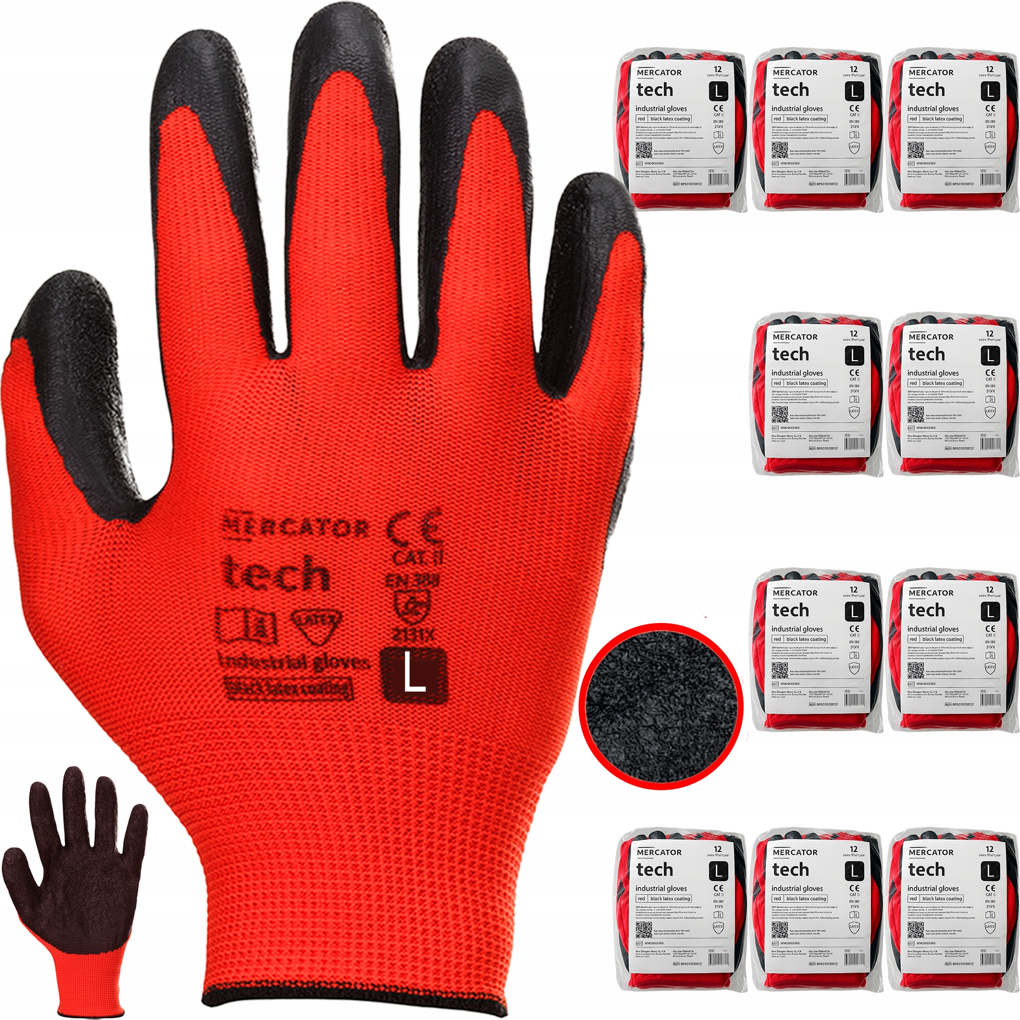 Pracovní Rukavice Red+black Tech Přizpůsobitelné Latexový Stahovák vel. L 120 Párů