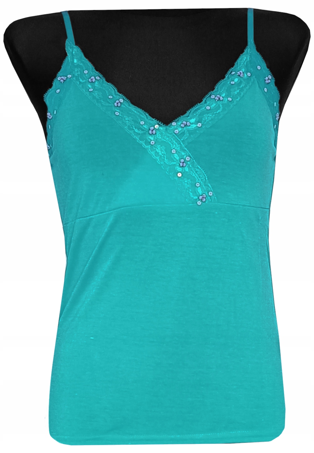 KOSZULKA DAMSKA BLUZKA TOP NA RAMIĄCZKA CEKINY NIEBIESKA M 38 MODEL:113I