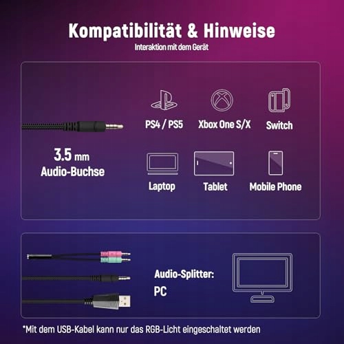 OZEINO Słuchawki Gamingowe PS4 PS5 PC 3D Dźwięk Mikrofon RGB Dla Graczy — miniatura 5