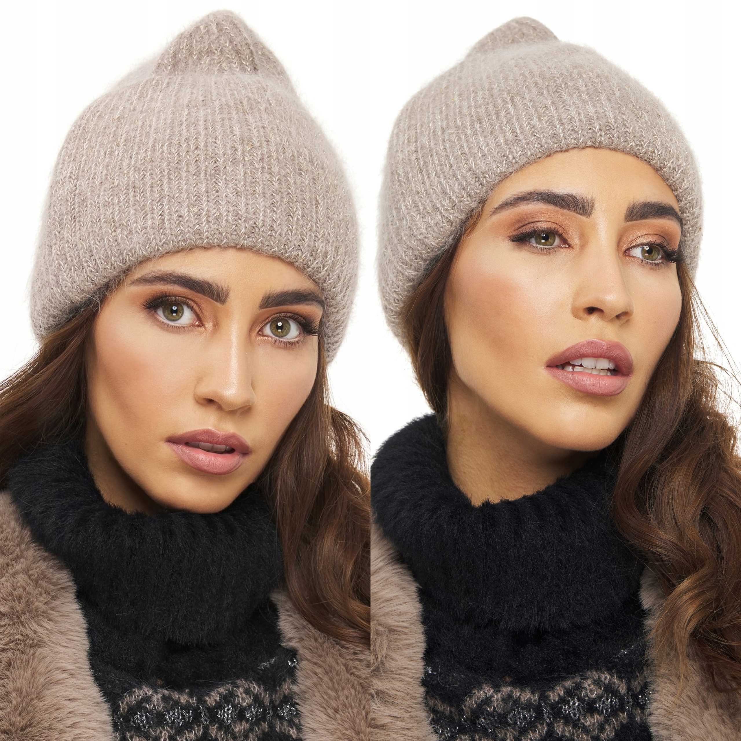 

Czapka Zimowa Beanie gruba dzianina cekiny beż
