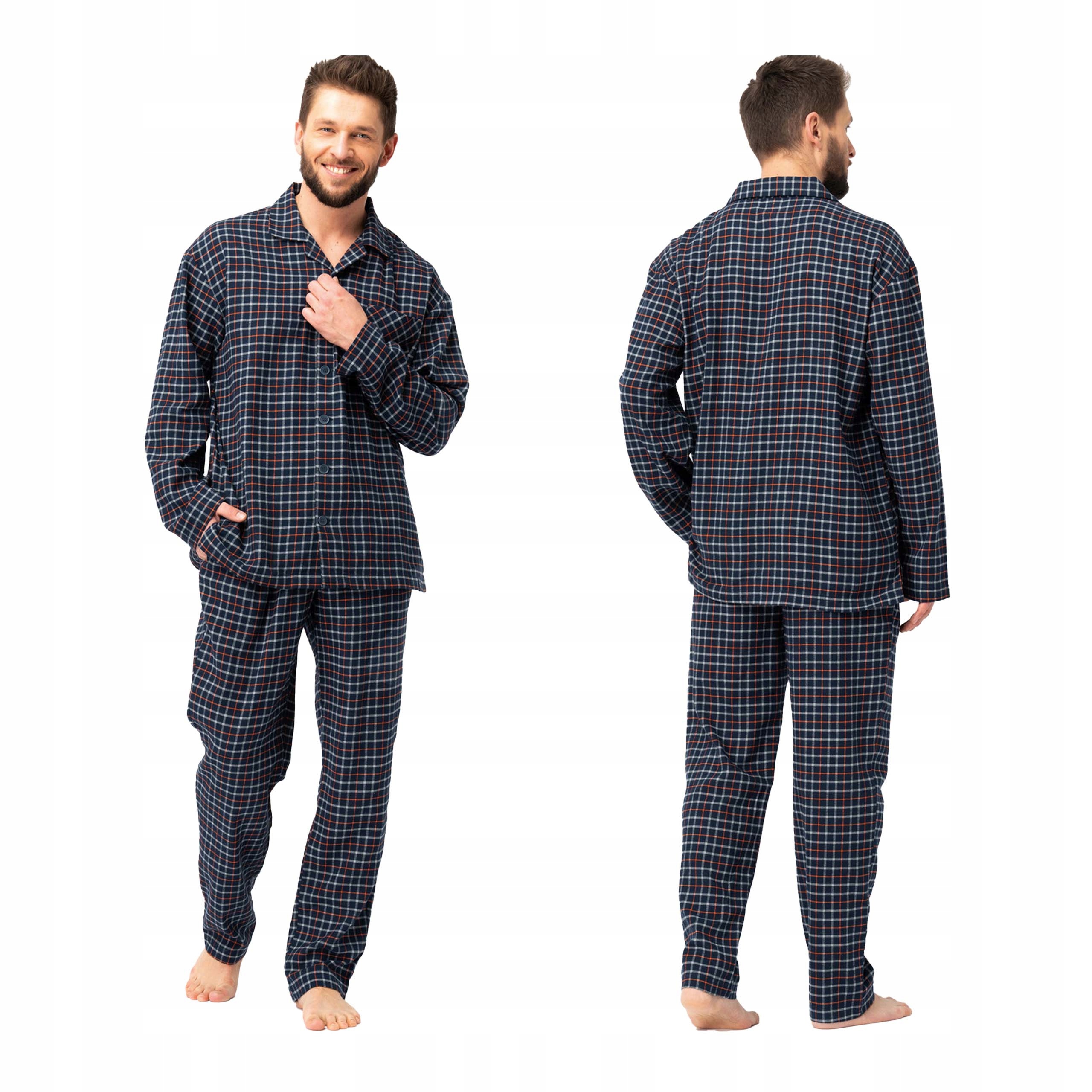 Pánské dvoudílné kostkované pyžamo s dlouhými kalhotami z flanelu bavlna Key XXL