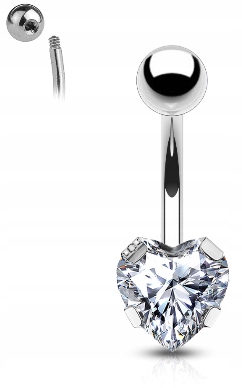 SREBRNY KOLCZYK DO PĘPKA CYRKONIA SERDUSZKO SS316L Marka Emigmat