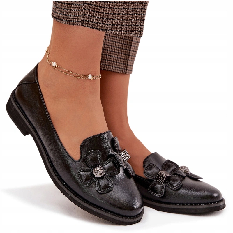 Dámské Polobotky Nazouvací Plochý Podpatek Květiny Eko Kůže Jezzi Černá 36