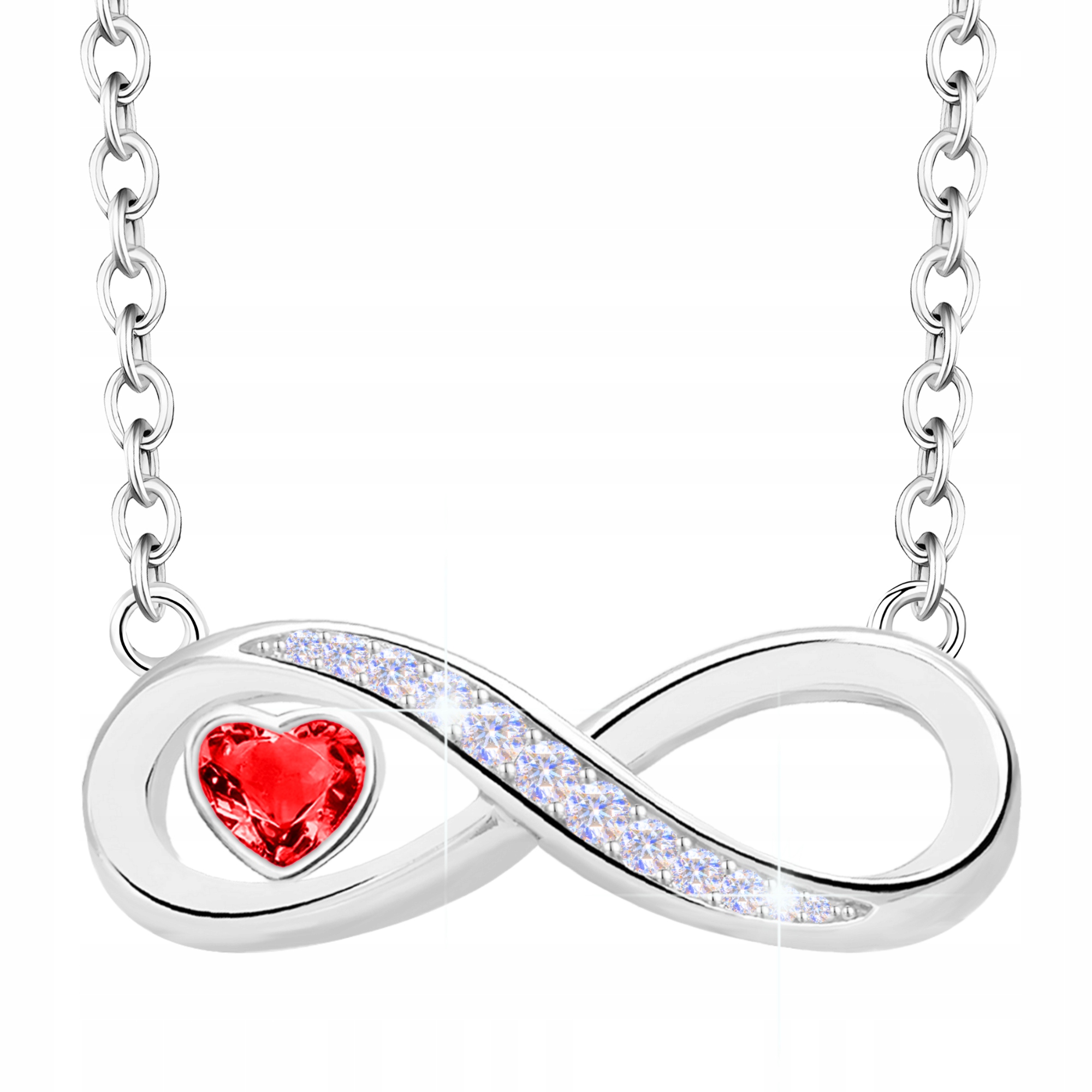 Stříbrný náhrdelník Infinity 925 Symbol nekonečna s červeným srdcem