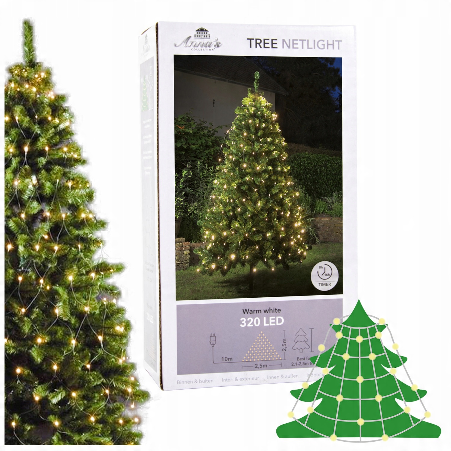 

Lampki Choinkowe Zewnętrzne 320 Led 2,5 m Siatka