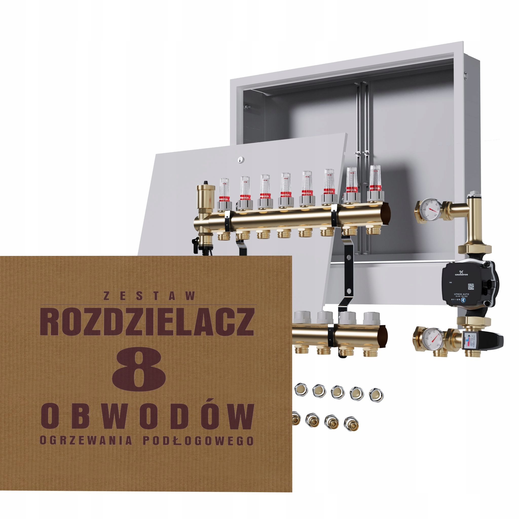 Rozdělovač pro podlahu 8 čerpadlo Grundfos podomítkový box Pex