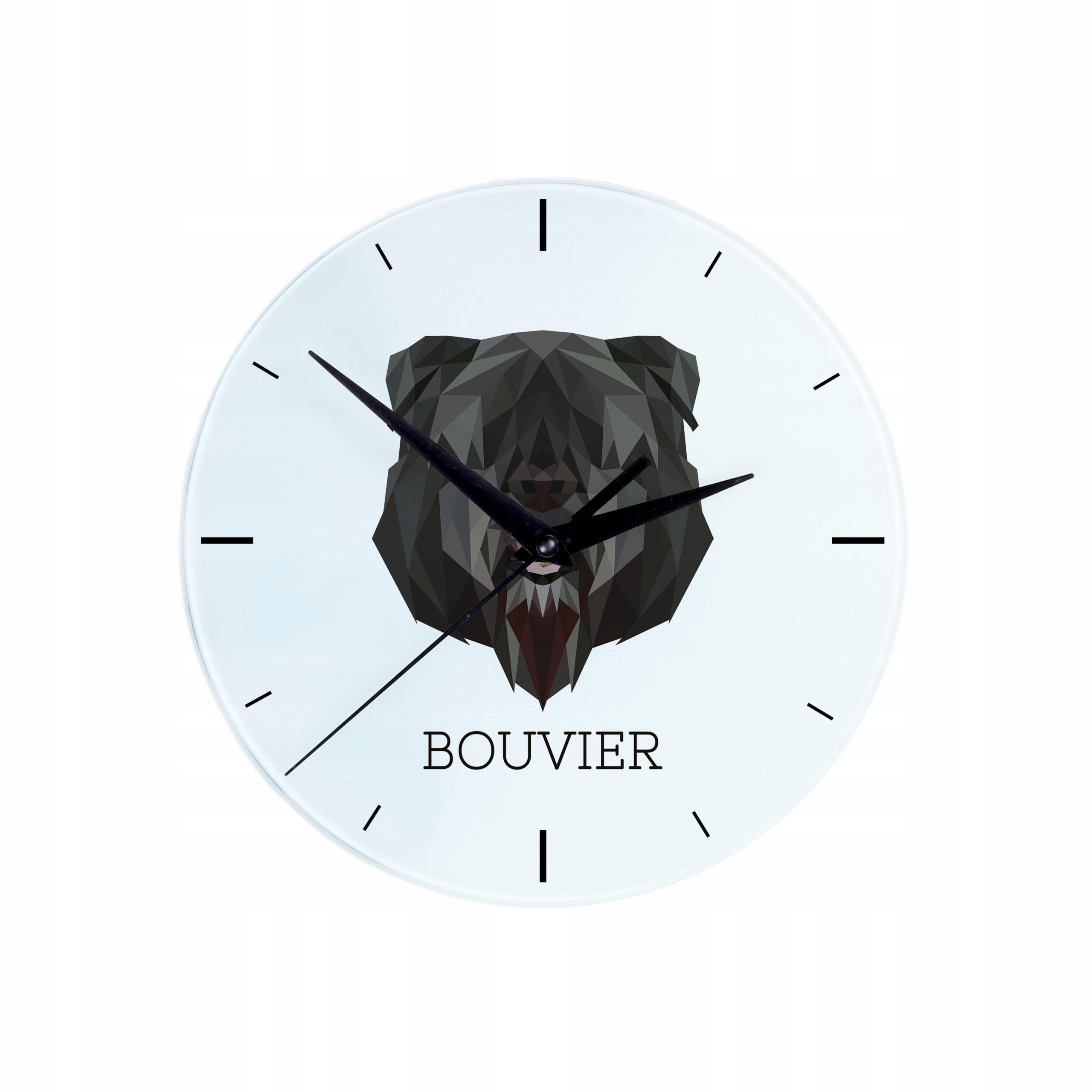 Bouvier skleněné závěsné nástěnné hodiny s geometrickým psem
