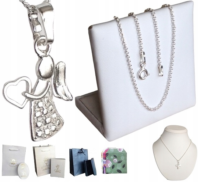 Łańcuszek srebrny naszyjnik+ medalik Aniołek Serce