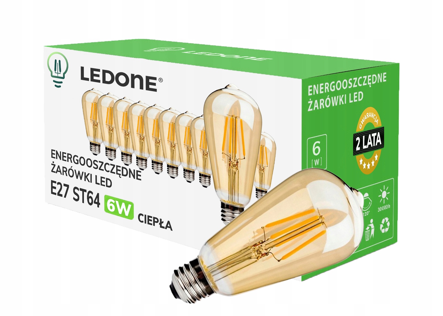 10x Led filamentová žárovka E27 ST64 6W Teplá Vintage kouřová amber Sada Led