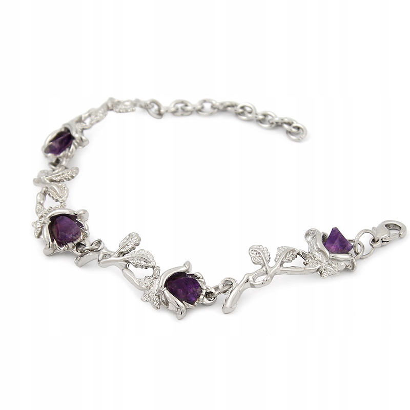 BRANSOLETKA SREBRNE RÓŻYCZKI Z AMETYSTEM