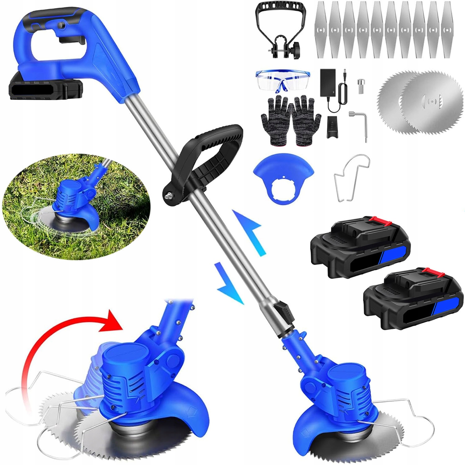 Lehký akumulátorový vyžínač 800w 2x1300mah 21v pro trávník a keře