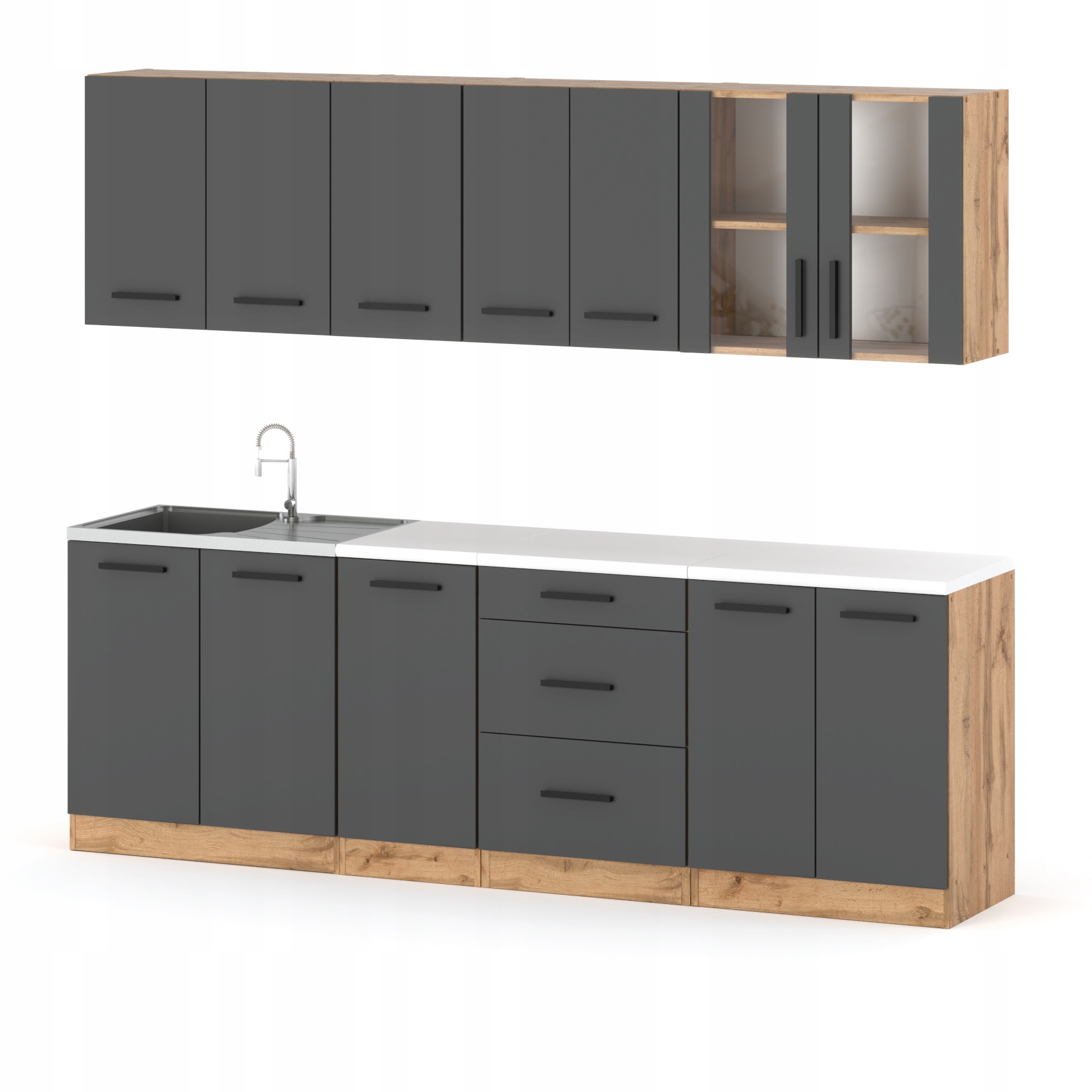 Meble kuchenne Zestaw mebli kuchennych Kuchnia REMO 2.6m KOLORY KW Wykończenie szafek wiszących mat