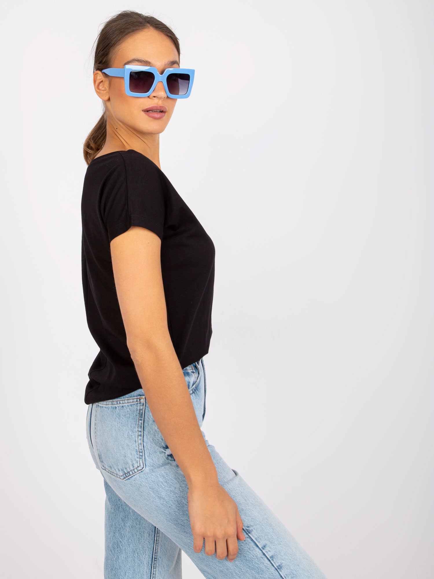 T-SHIRT DAMSKI KOSZULKA BAWEŁNIANA V-NECK SEREK Dekolt serek/dekolt V