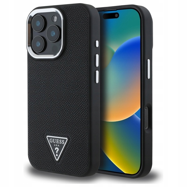 Pouzdro Guess pro iPhone 16 Pro Max 6.3" černé Grained Triangle MagSafe