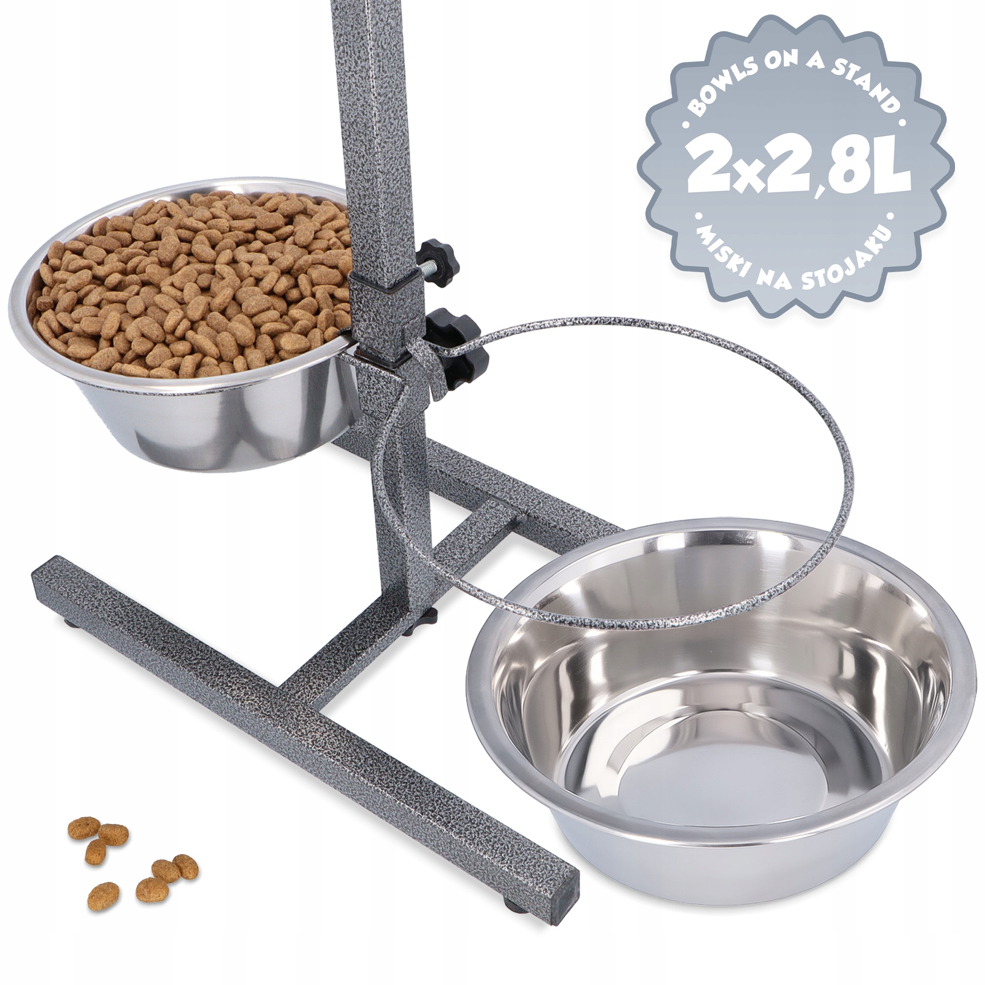 2x Miska Psa 2,8 Misky S Nastavitelným Stojanem Kovový ocelový stojan Stabi 1Z