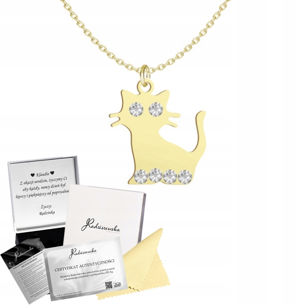 Zlatý Náhrdelník S Kočičkou Krystaly Stříbro 925 Dárek Přání Dítěte