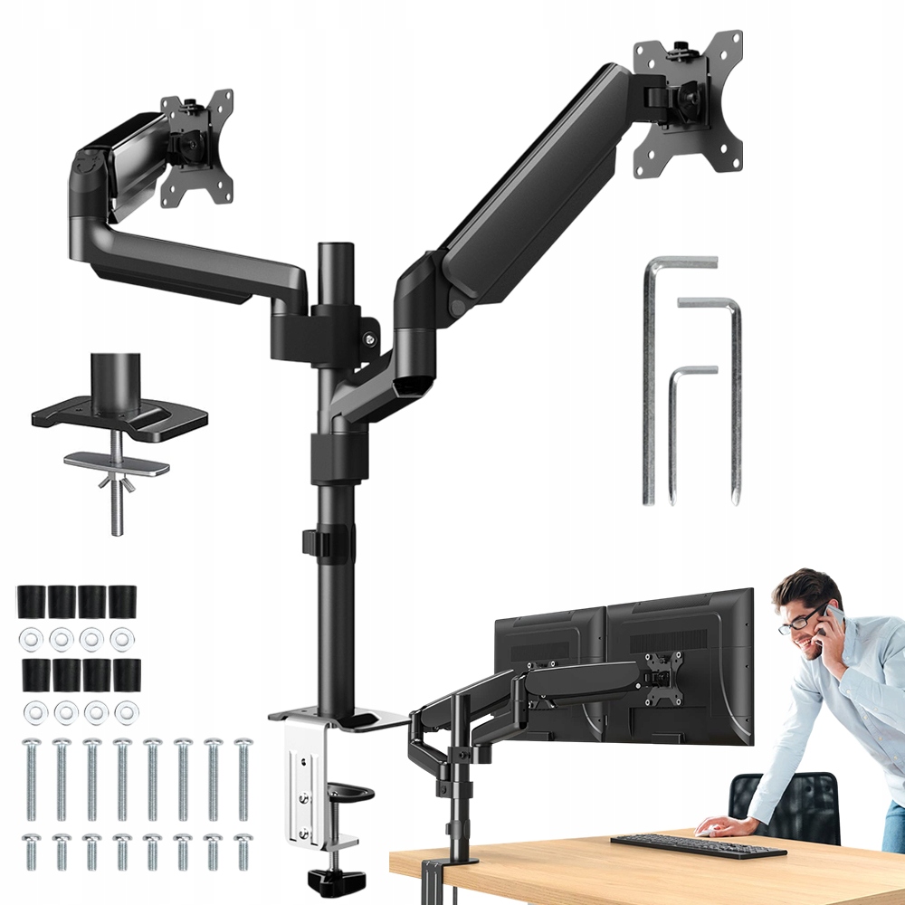 Držák Na Dva Monitory 13-32" 2-10 Kg Nastavitelný Černý