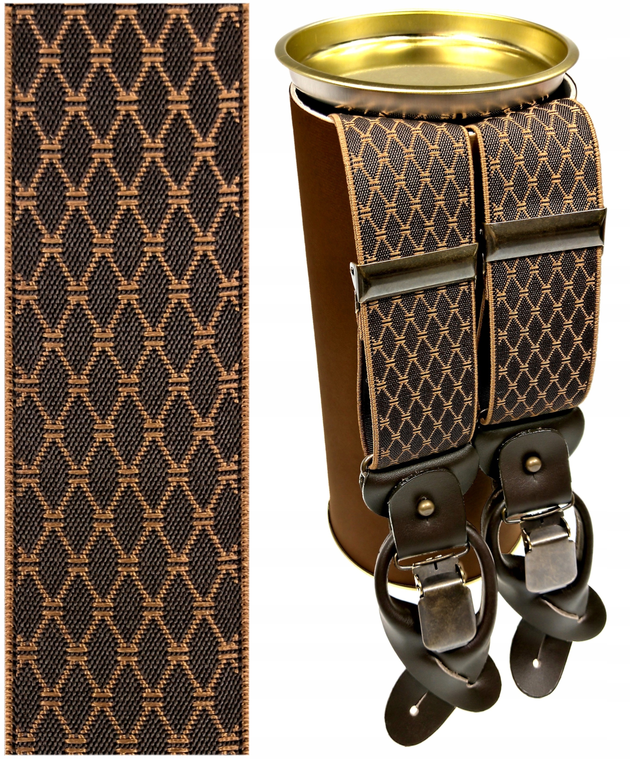 Szelki 2w1 na guziki GUMA STARE ZŁOTO BRĄZ PATYNA