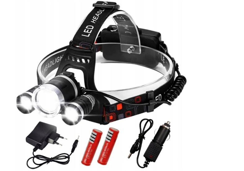 

Mocna Latarka Czołowa 3 x Led T6 Cree Czołówka Aku