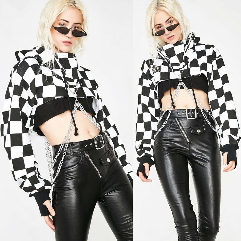 

GOTH14 Krótka bluza z łańcuchami Punk Hip Hop -XXL