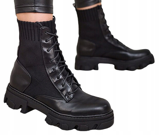 BOTKI DAMSKIE OCIEPLONE WORKERY SKARPETA CZARNE R37