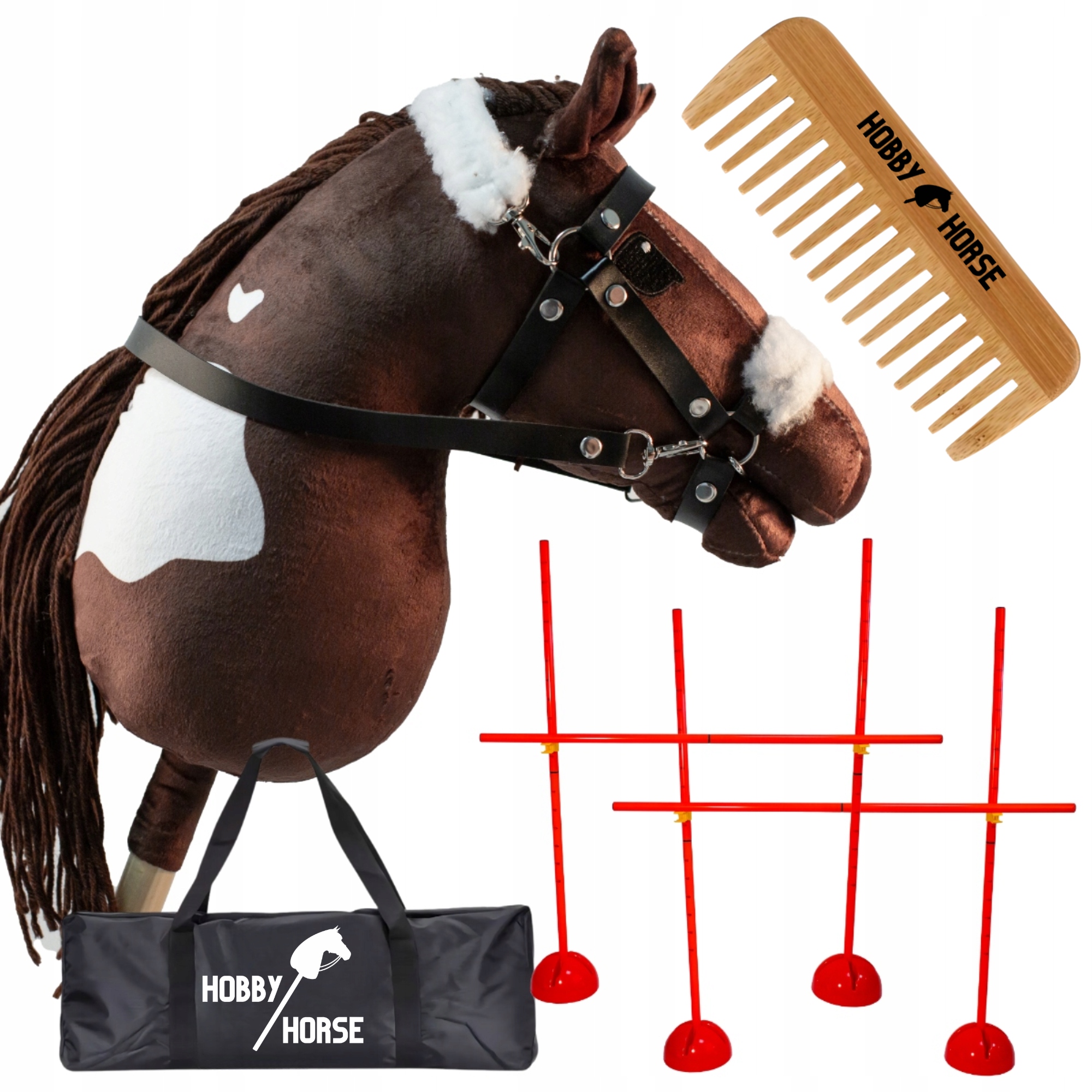 Zestaw Hobby Horse Koń Na Kiju A3 2x Przeszkoda Do Skakania 120CM Grzebień